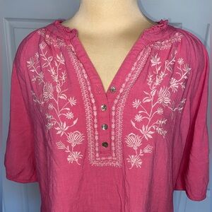 Westbound Pink Floral Embroidered Blouse, Boho Spring Top